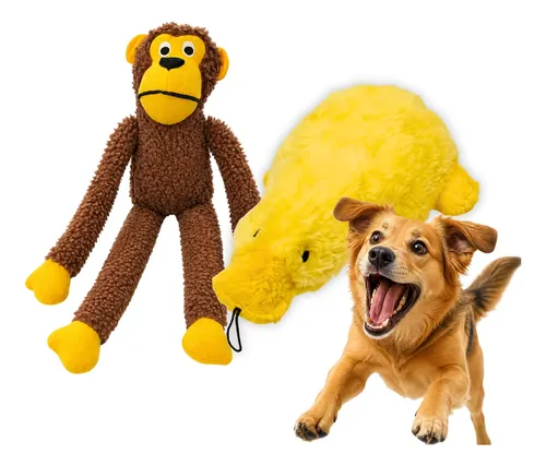 Kit Brinquedo Para Cachorro Pelúcia Big Duck + Macaco
