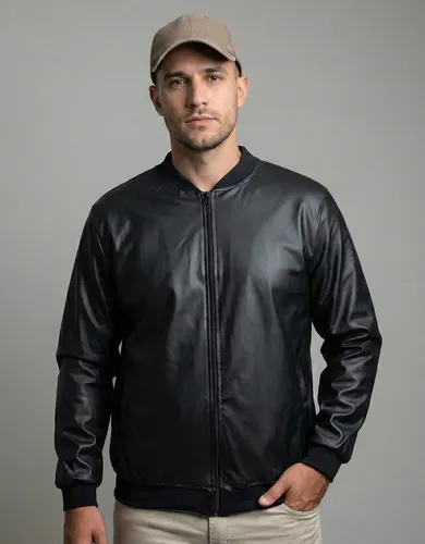 Jaqueta Bomber Courino Masculina Preta Com Zíper