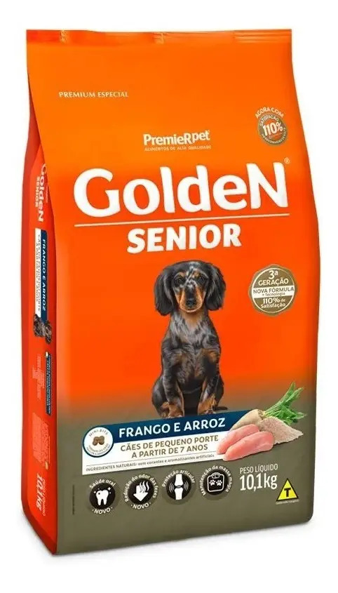 Ração Golden Cão Sênior de raça pequena sabor frango e arroz de 10.1 kg