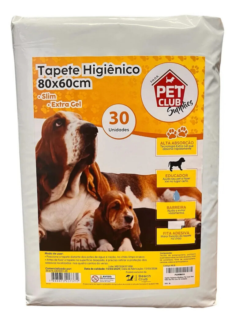 Tapete Higienico 80x60cm Pet Club para Cães Azul 30 Unidades