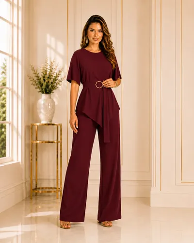 Conjunto Feminino Blusa Assimétrica Calça Pantalona Premium