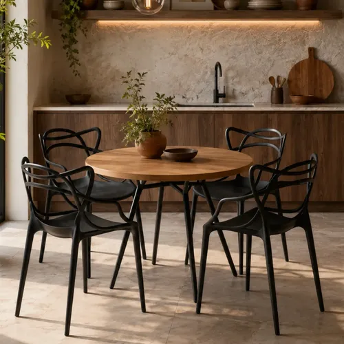 Conjunto Mesa Redonda Mdp Com 4 Cadeiras Monobloco Firmes
