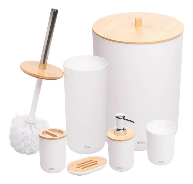 6 Peças Lyor De Bambu E Abs Para Banheiro Branco