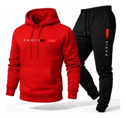 Conjunto Moletom Calça Unissex Paris Canguru Casaco Frio