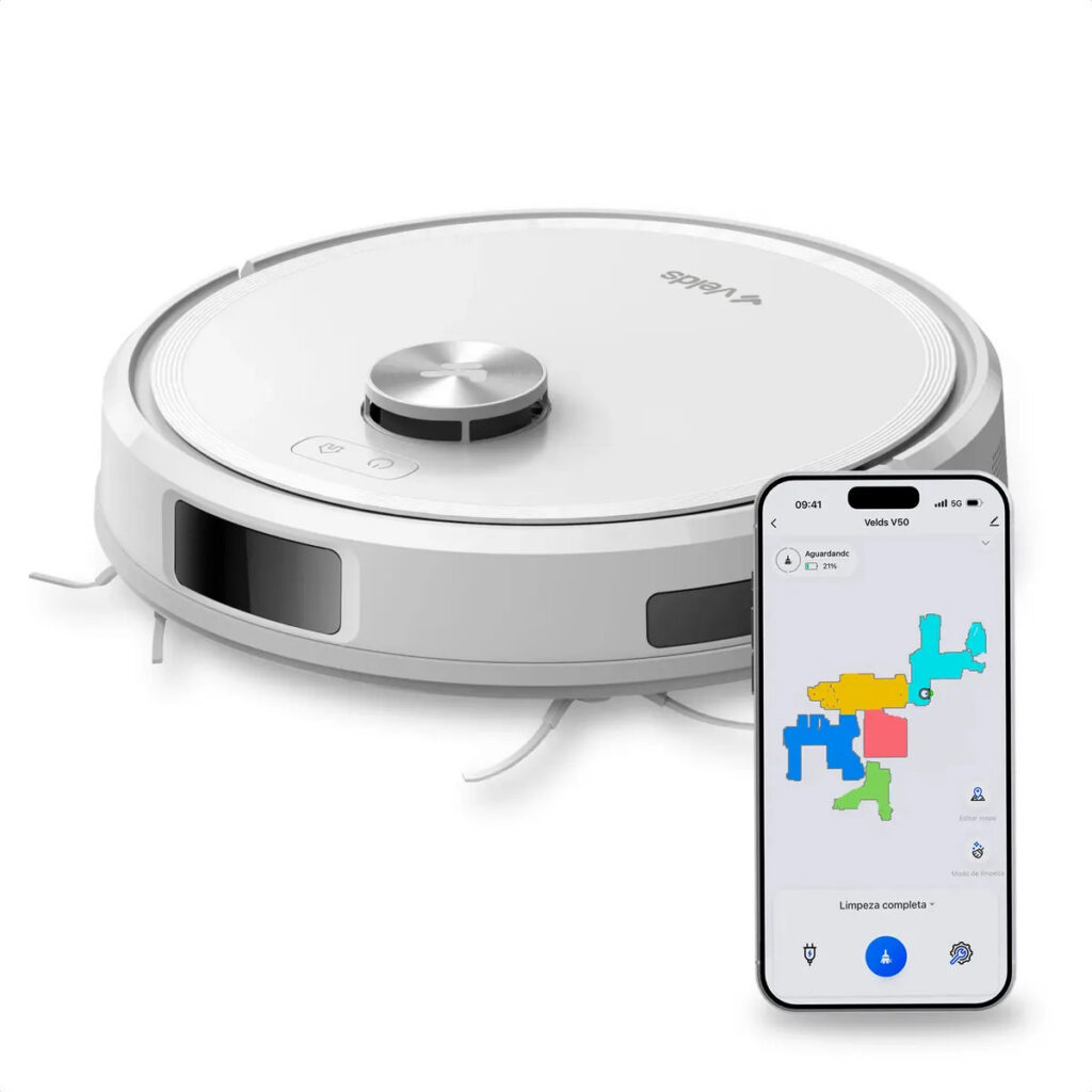 Robô Aspirador Velds V50, 10000pa Mapeamento Avançado Sensor Antiqueda, Branco
