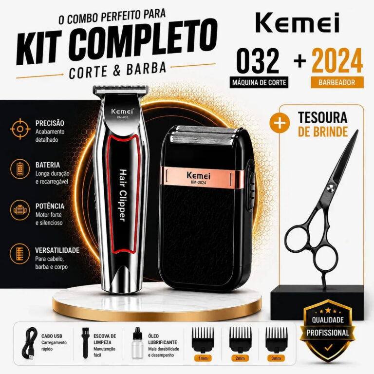 Kit Máquina De Acabamento Cabelo Barba Pezinho Shaver Kemei 032 Kemei 2024 Depilar O Corpo Portátil Com Carregamento Usb