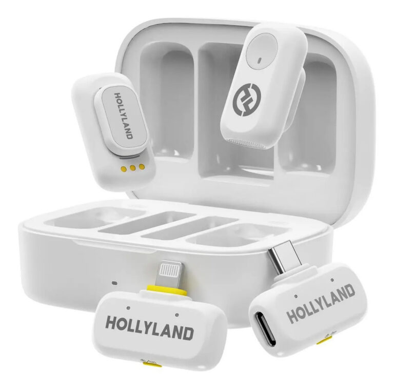 Hollyland Lark A1 Combo – Mini microfone sem fio para iPhone e Android (2 Tx + USB-C Rx + Ios Rx + estojo de carregamento), microfone magnético para YouTube, TikTok, podcasts e vlogs (branco)