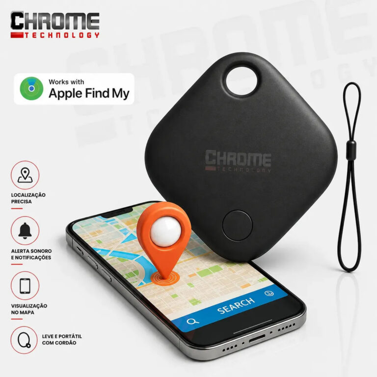 Mini Localizador Rastreador Smart Tag Gps Com Cordão Chaveiro Cor Preto Compatível Com iPhone Apple Chrome Technology