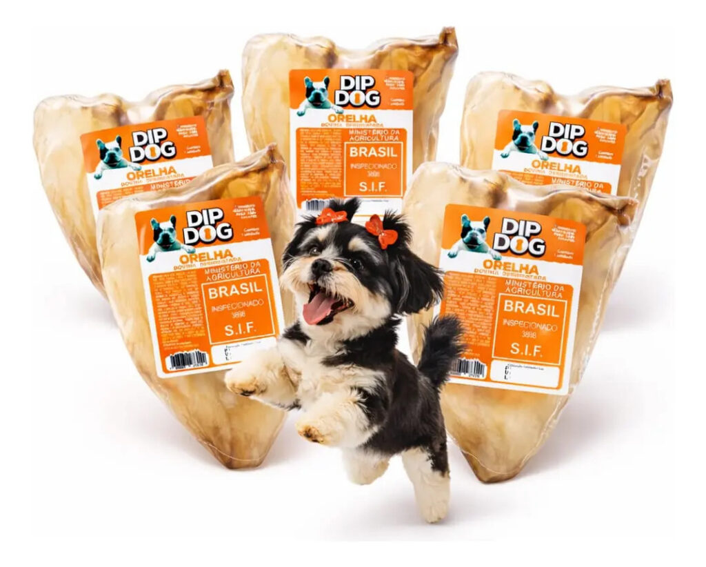 Kit 5 Mordedor Pet Para Cães Orelha Bovina Natural Dip Dog Cor Marrom