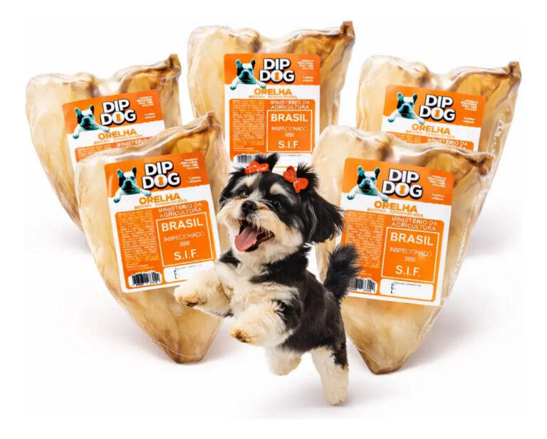 Kit 5 Mordedor Pet Para Cães Orelha Bovina Natural Dip Dog Cor Marrom
