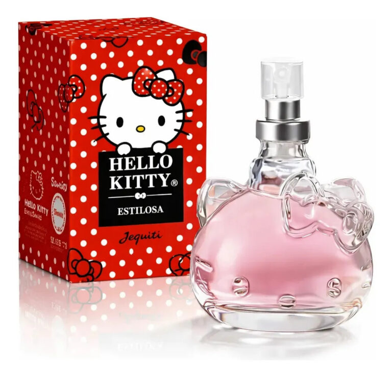 Perfume Hello Kitty Estilosa Jequiti 25ml Desodorante Colônia Feminina Frutal Romântica Frasco de Vidro com Spray Embalagem Compacta para a Bolsa e o Uso Diário