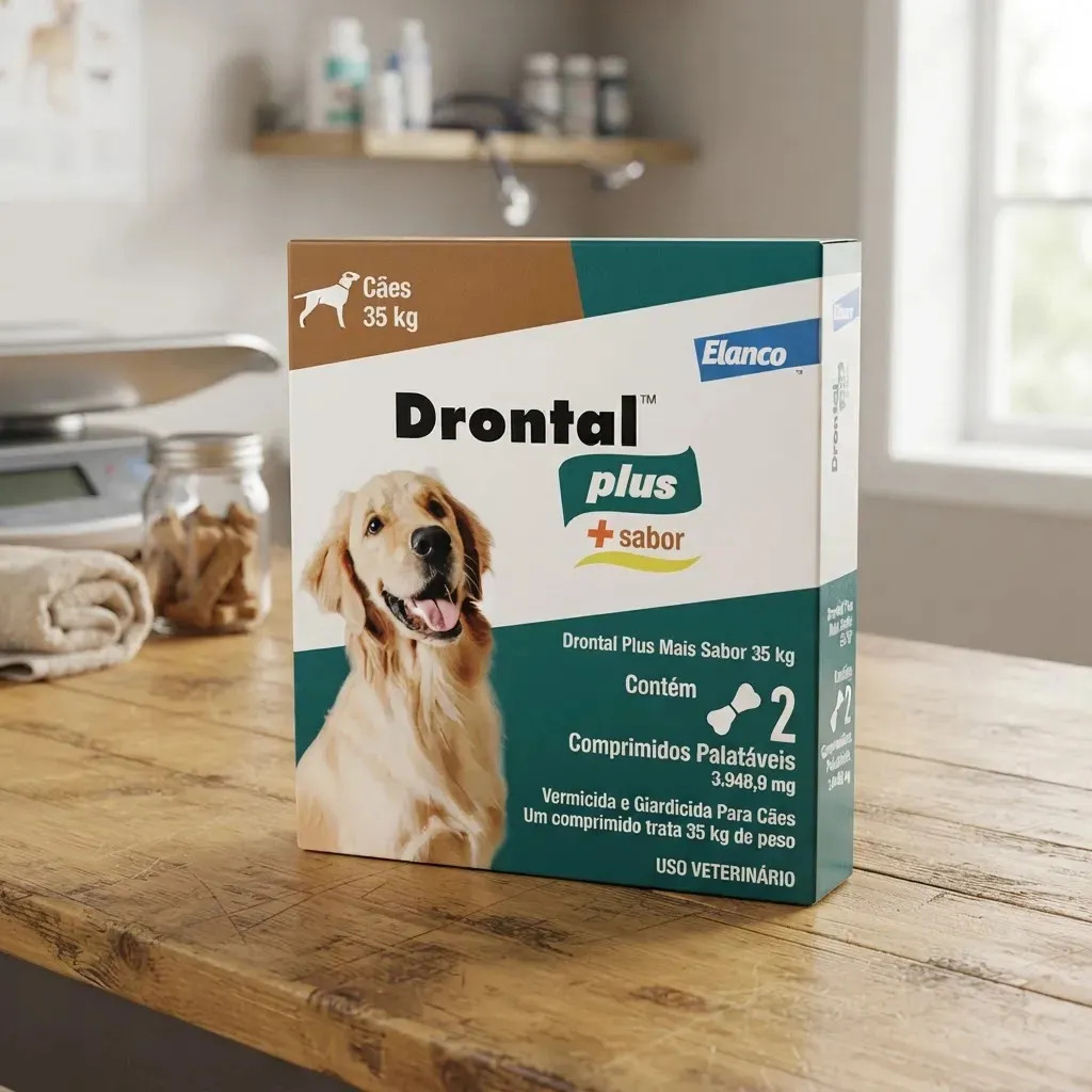 Drontal Plus Vermífugo Elanco Para Cães 17.6kg a 35kg Sabor Carne 2 Comprimidos