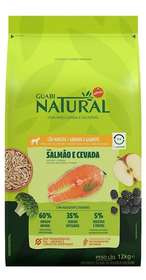 Ração Seca Natural Super Premium para Cães Adultos de Raça Grande/Gigante com Salmão e Cevada 12 kg