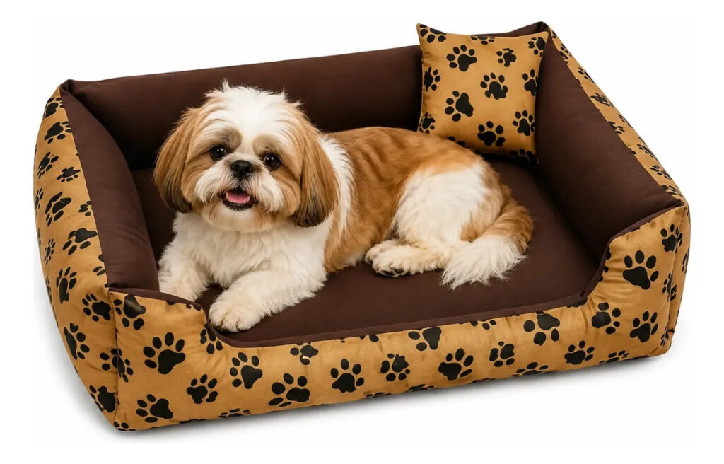 Cama De Cachorro Caminha E Manta Pet Para Cães Gato 60x60cm Cor marrom com patinhas