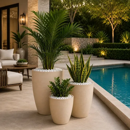 Kit 3 Vasos Grandes Plantas Polietileno Escovado Decorativo