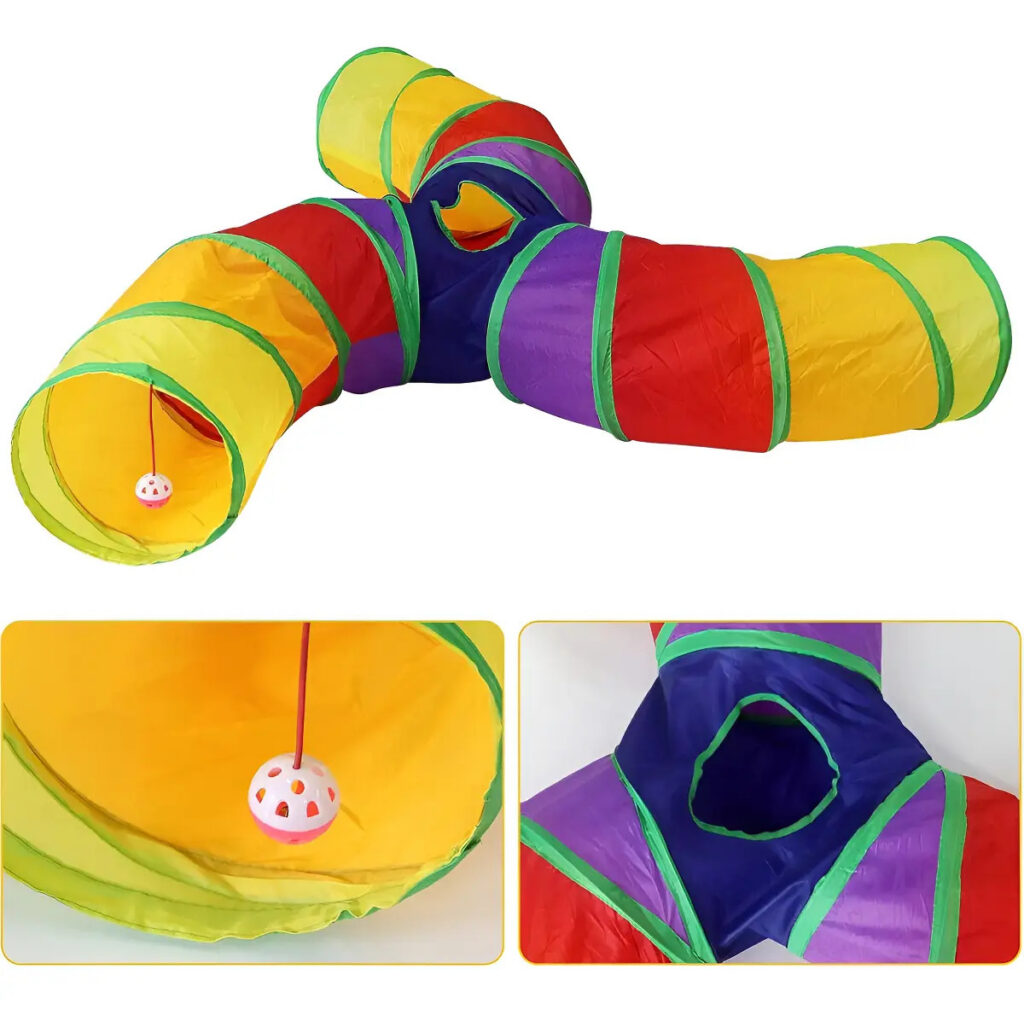 Túnel Labirinto Para Gatos Cães Interativo Dobrável Brinquedo Pet Diâmetro 25cm 3 Vias
