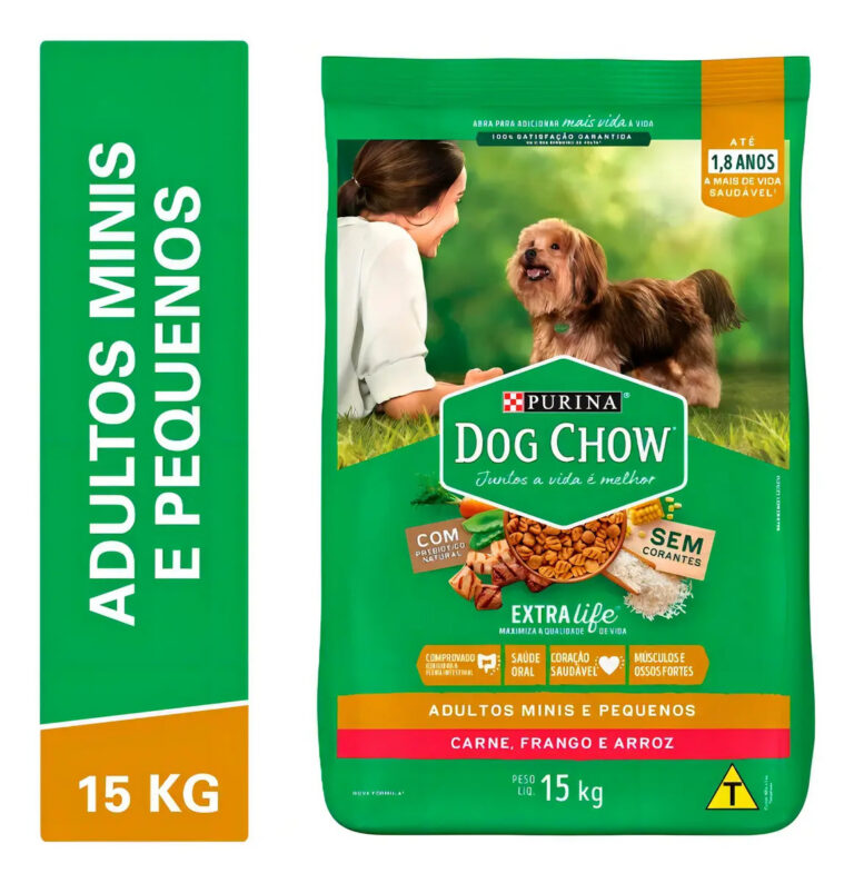 Dog Chow extra life cães adultos Porte pequeno carne frango e arroz 15kg