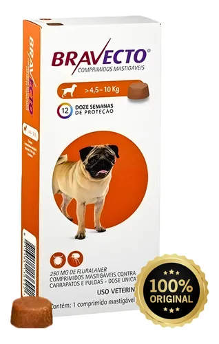 Bravecto 250mg Cães 4,5 A 10kg Antipulgas Original