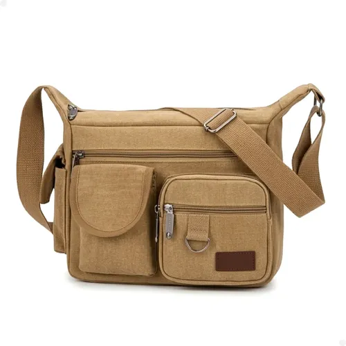Bolsa Pasta Tiracolo Lona Reforçada Masculino Feminino Bege