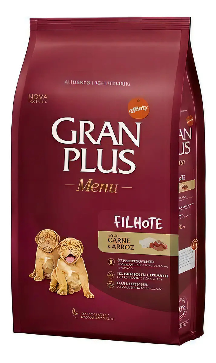 Ração Seca Gran Plus Menu Seca Filhote Cão Sabor Carne e Arroz 15kg