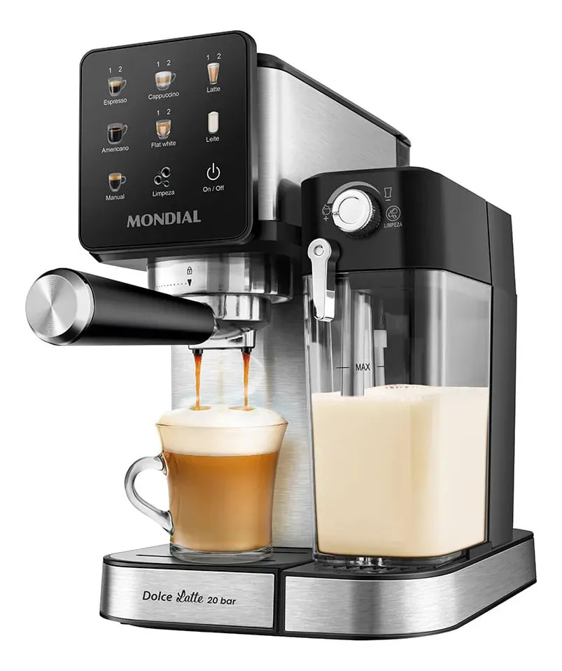 Cafeteira Espresso Automática Mondial Dolce Latte, 20bar, 220V, Preto/Inox – CCL-01