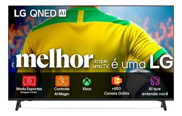 Smart TV 4K 50″ LG QNED73 Portal de Games Processador AI α7 Ger8 4K Super Upscaling Google Cast Integrado Controle AI Magic WebOS 25 Modo Esportes Alerta de Esportes
