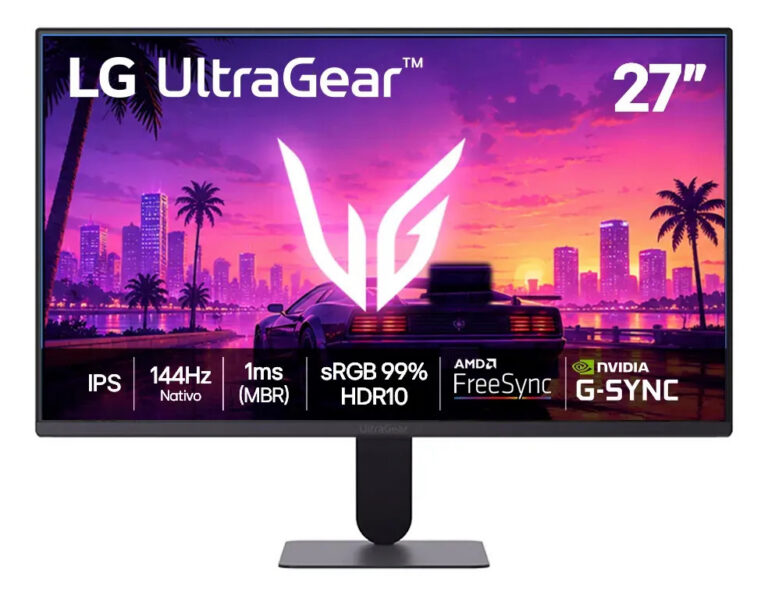 LG UltraGear Monitor Gamer 27″ IPS, 144Hz Nativo, 1ms (MBR), Full HD (1920×1080), HDR10, NVIDIA G-SYNC, AMD FreeSync, Preto – 27G411B