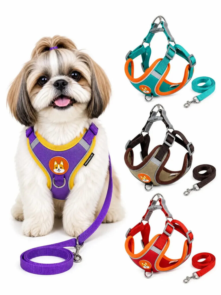 Coleira Peitoral para Cachorros e Gatos Design Ergonômico Faixa Reflexiva Com Guia de Passeio Colete Pet Respirável Antipuxão Roxo M