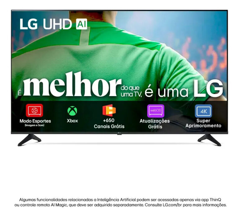 Smart TV LG UHD AI UA75 55 polegadas HDR10 Pro Processador α7 AI Ger8 webOS 25