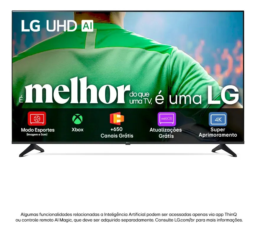 Smart TV LG UHD AI UA75 55 polegadas HDR10 Pro Processador α7 AI Ger8 webOS 25