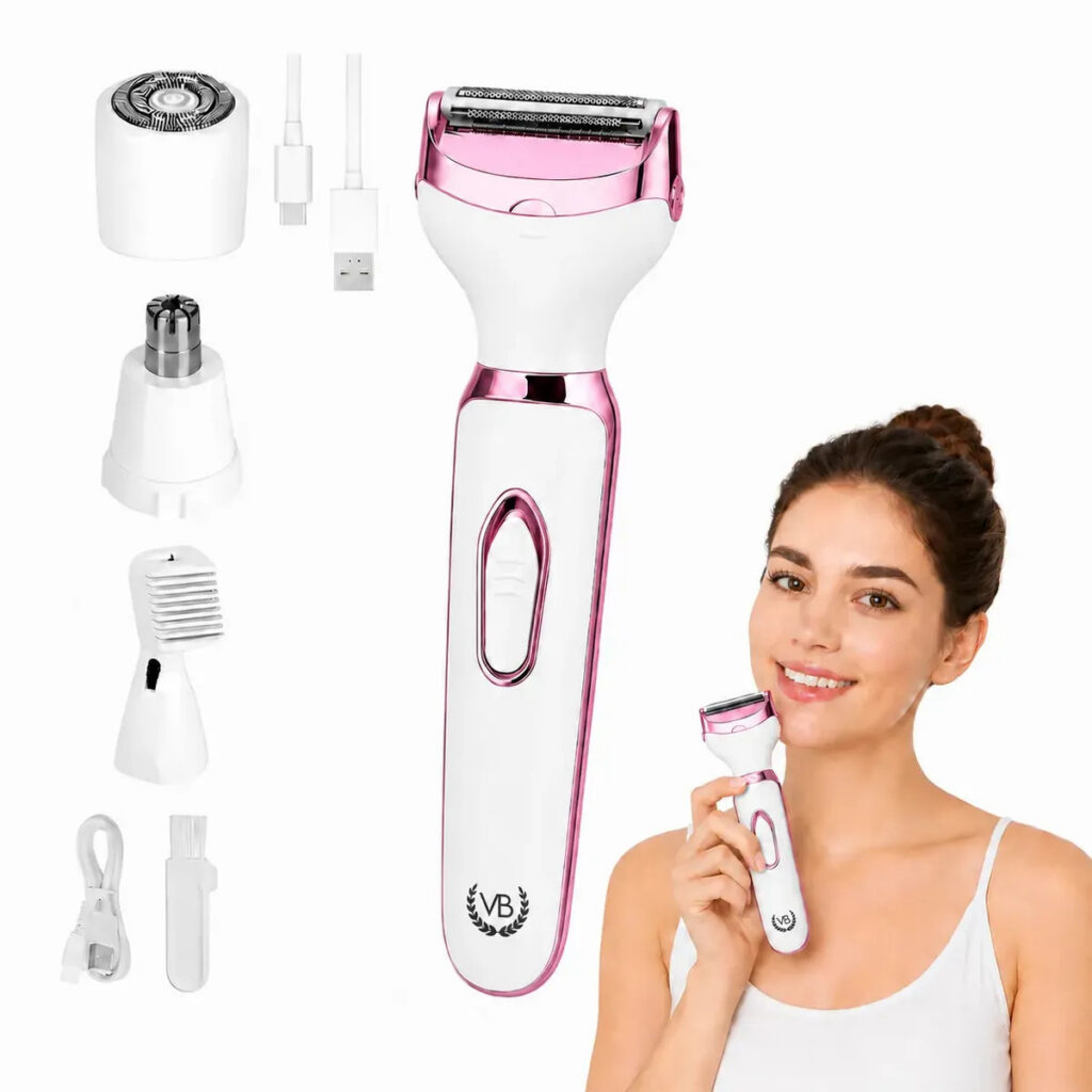 Depilador Elétrico Feminino e Masculino Indolor 4 Em 1 Corporal Recarregável USB Aparador Íntimo Removedor de Pelos Facial Nariz Orelha Sobrancelha Sem Dor Portátil Multifuncional VETKA BEAUTY
