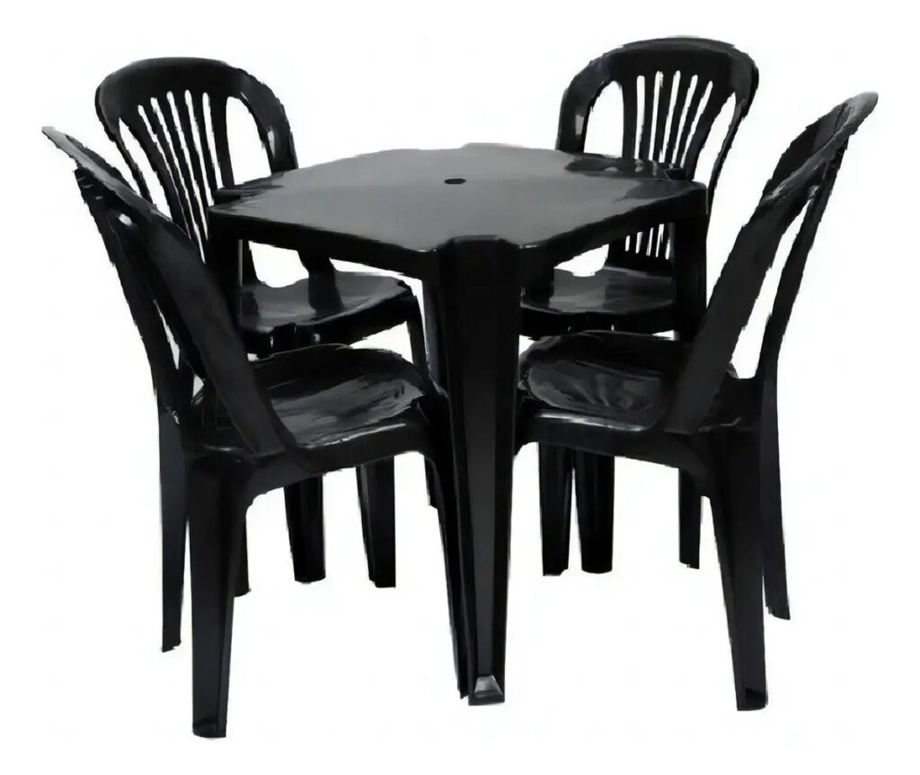 Jr Plasticos Kit Mesa Plástico Quadrada Preta com 4 Cadeiras Bistrô 70cm