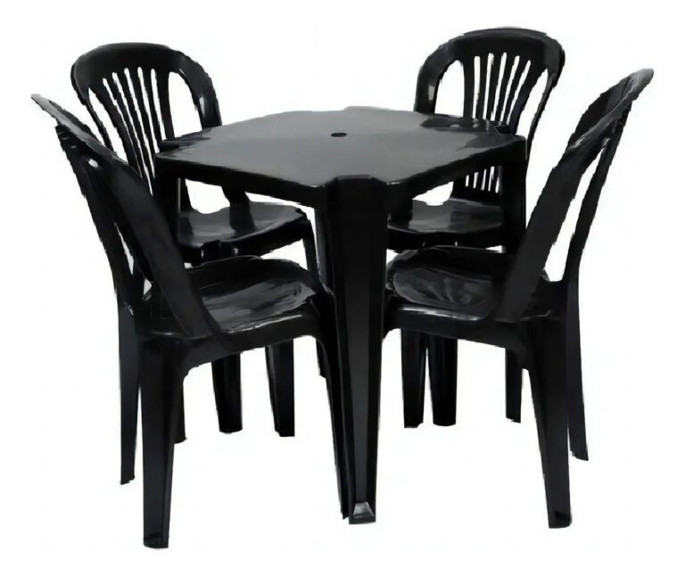 Jr Plasticos Kit Mesa Plástico Quadrada Preta com 4 Cadeiras Bistrô 70cm