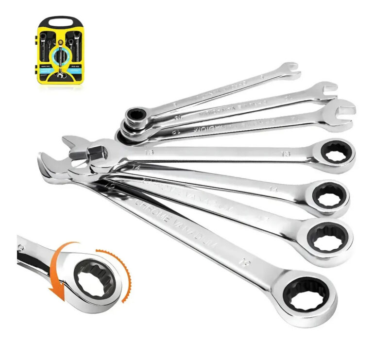 7pçs Chave De Engrenagem Combinada Catracada Conjunto 8-19mm Cor Prateado