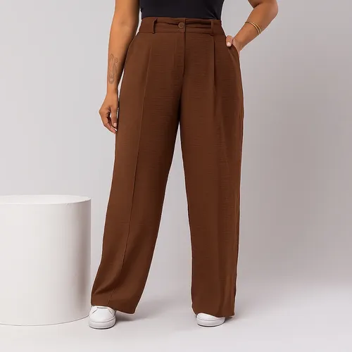 Calça Feminina Plus Size Pantalona Básica Wide Leg Duna
