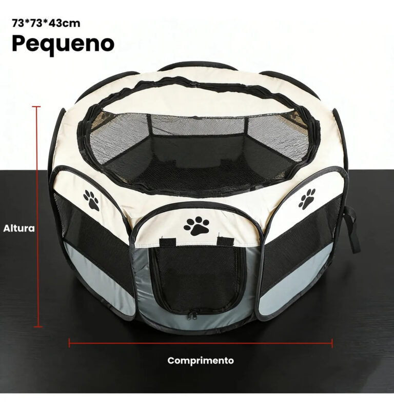 Cercadinho Portátil para Cães e Gatos Dobrável, Impermeável de Pano Oxford Cinza