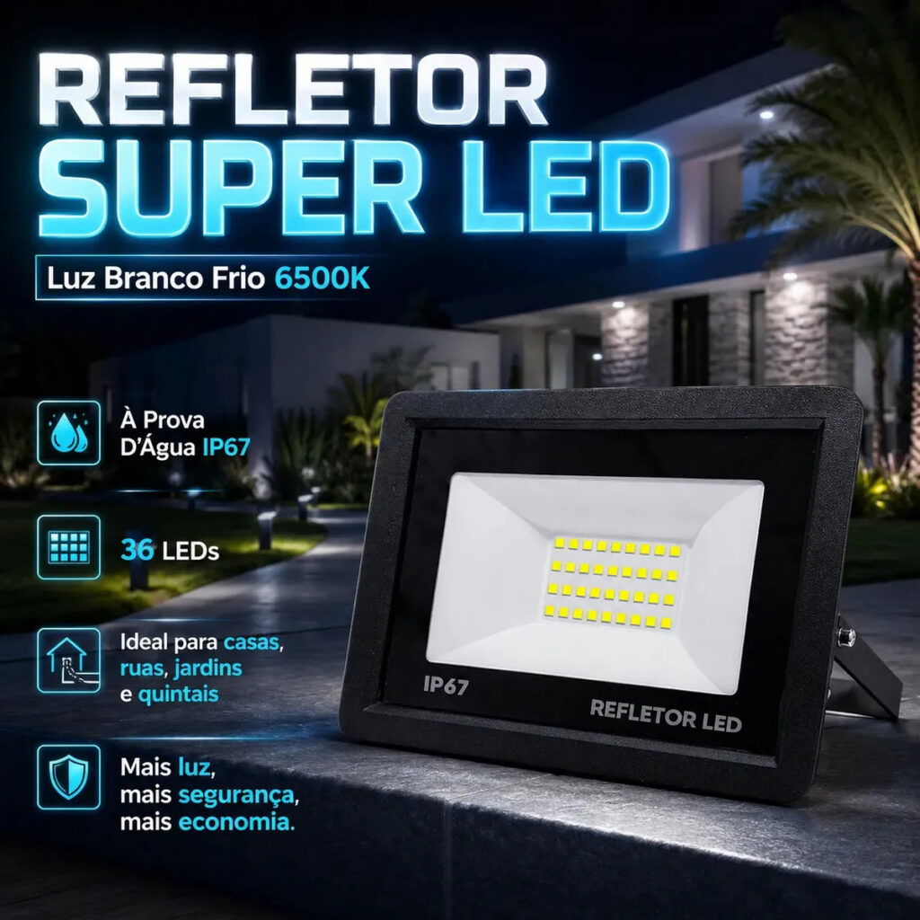 Kit 5 Refletores LED 100W IP67 à Prova D’Água 6500K Branco Frio Bivolt