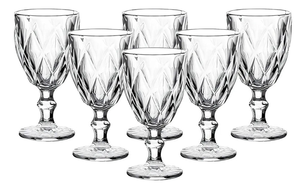 Jogo De Taças De Vidro Diamante Com 6 Peças De 340 Ml Linha Premium