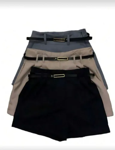Kit 3 Shorts Alfaiataria Feminino Moda Luxo Com Cinto Brinde