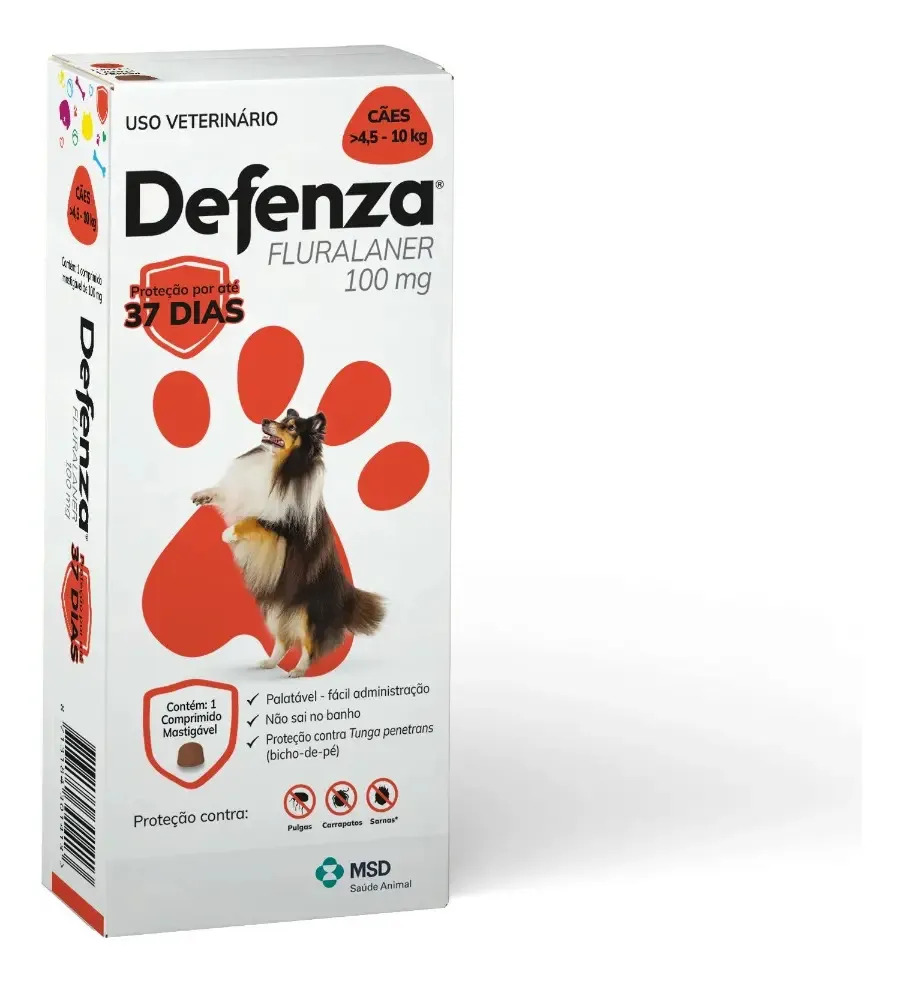 Defenza 100mg Antipulgas e Carrapatos Para Cães de 4,5 a 10kg