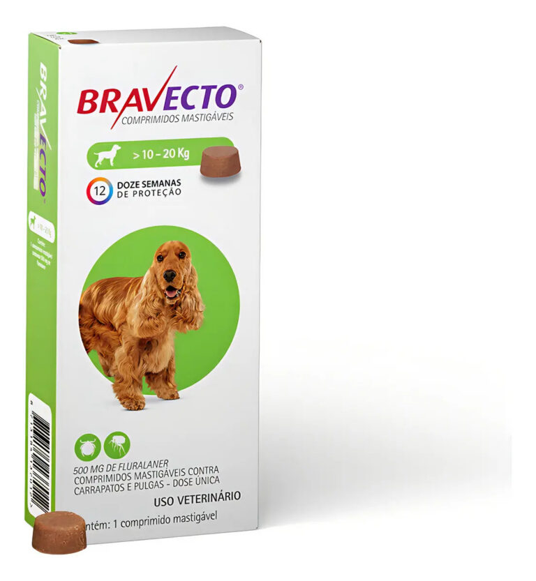 Bravecto Cães 10-20kg 500mg 1 Comp. Mastigável Msd Verde