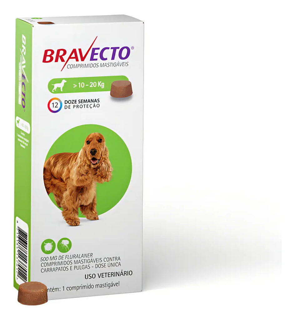 Bravecto Cães 10-20kg 500mg 1 Comp. Mastigável Msd Verde