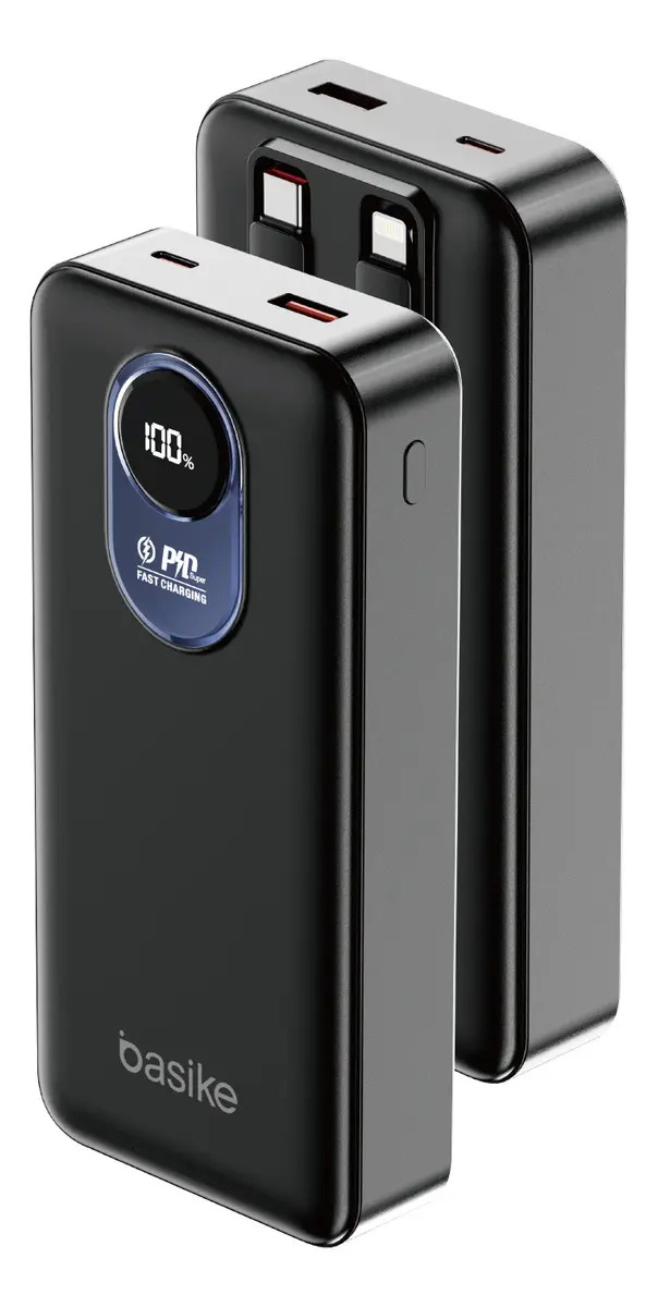 Power Bank Basike com Cabo Embutido de 22.5W e 20.000mAh para iPhone e Android