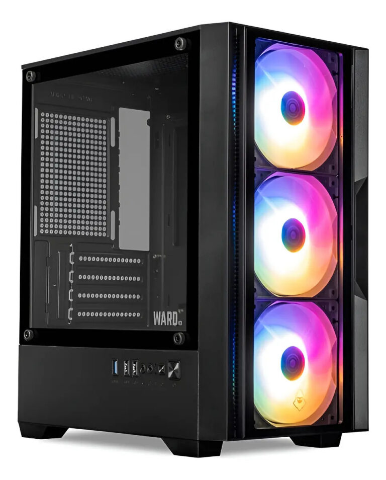 Gabinete Gamer Mancer Ward V3 Preto Mini-Tower com Lateral de Vidro e 3 Fans
