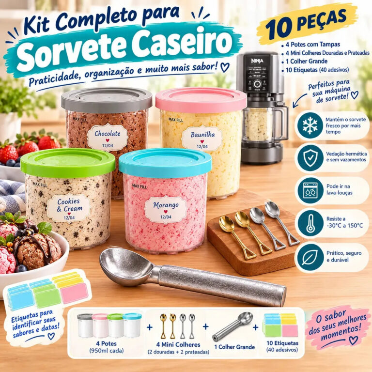 FALLOVE Kit 4 Potes Sorvete Ninja Creami + 4 Colheres + 1 Colher Grande + 10 Adesivos 40 Etiquetas | Pote Hermético Transparente, Pote Plástico Transparente com Tampa, Armazenamento Gelado