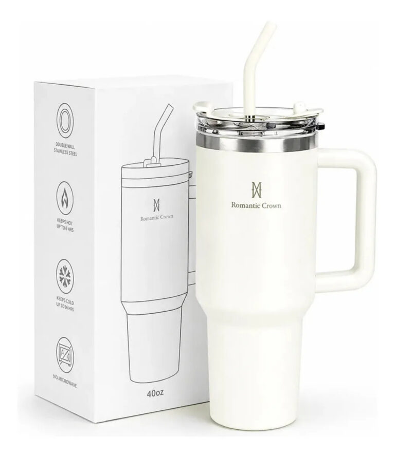 Copo Térmico Gigante 1,2l Inox Com Tampa E Inox Canudo Cor Branco Cor Pura / Material Fosco