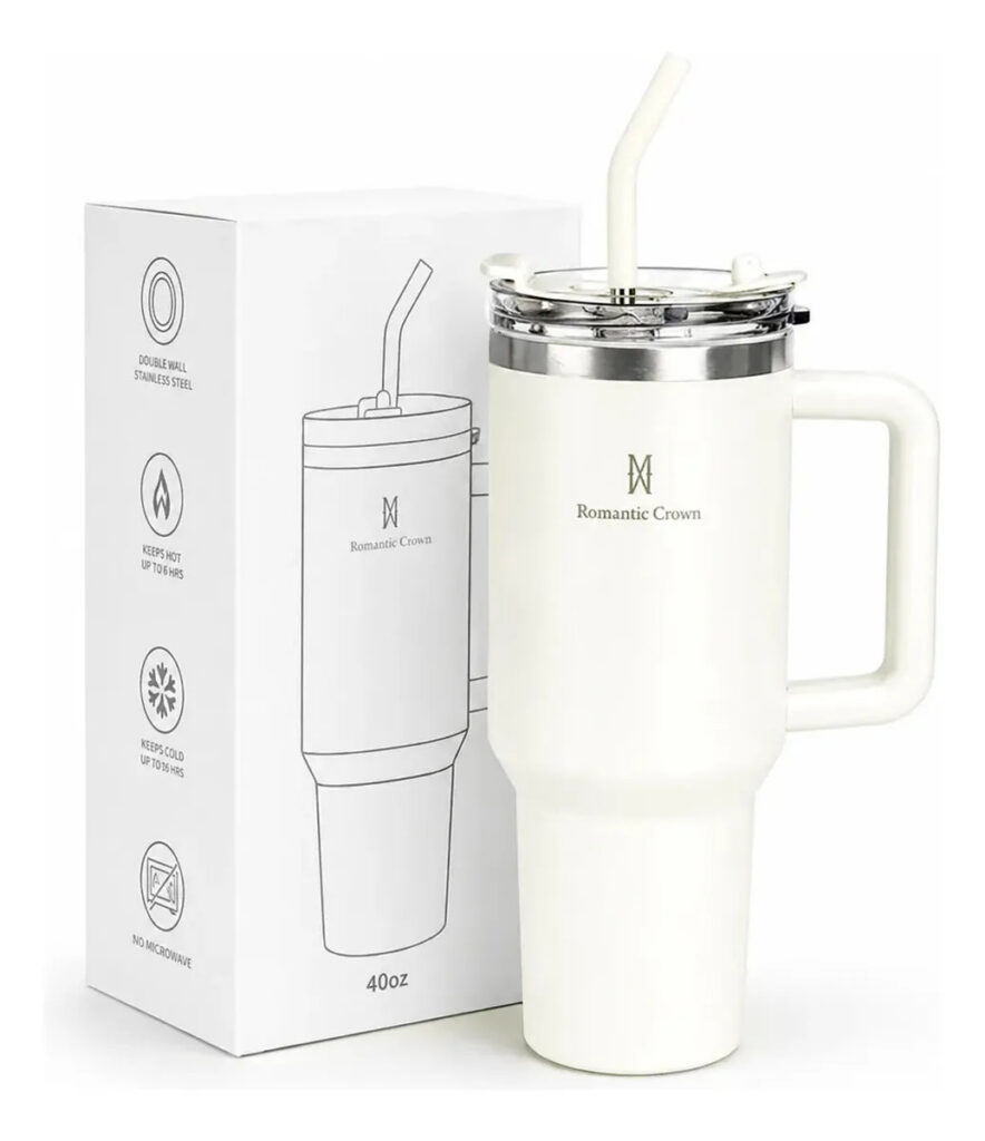 Copo Térmico Gigante 1,2l Inox Com Tampa E Inox Canudo Cor Branco Cor Pura / Material Fosco