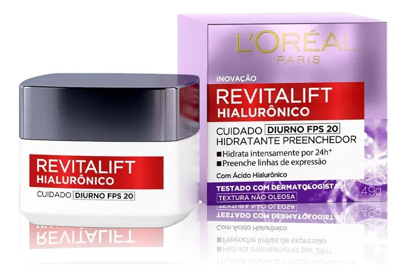 L’Oréal Paris Revitalift Hialurônico Creme Hidratante Facial Antirrugas Diurno, Reduz Linhas Finas, Uniformiza a Pele, Melhora a Textura e Firmeza, 49g
