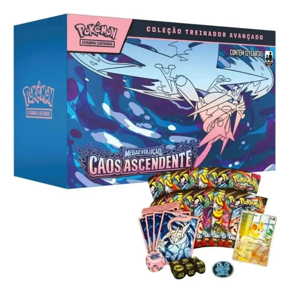 Box Estampas Ilustradas Pokémon Copag Coleção Treinador Avançado Caos Ascendente Português com 20 mazos