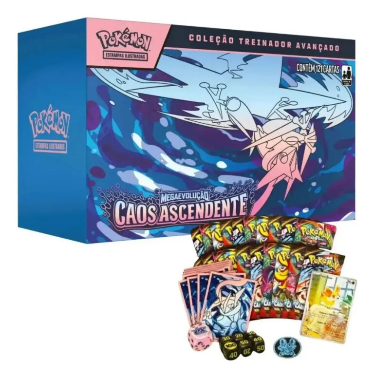 Box Estampas Ilustradas Pokémon Copag Coleção Treinador Avançado Caos Ascendente Português com 20 mazos